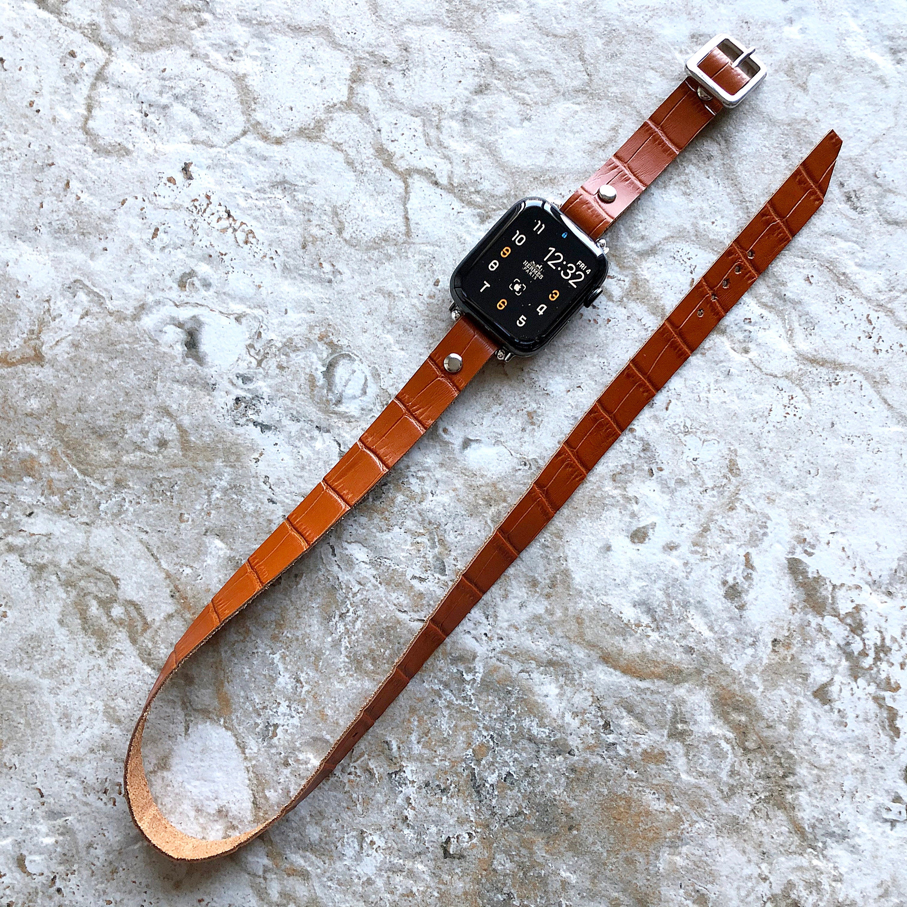 Apple Watches All Fitbit Versa 2 Ionic Brown Crocodile Alligator Pattern Embossed Leather Watch Band Triple Wrap Around Wrist Bracelet Strap